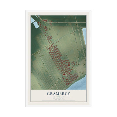 Map of Gramercy, Louisiana, 12 x 18 inch print in a white wood frame