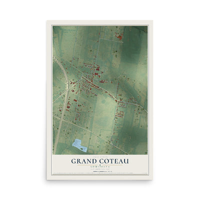 Map of Grand Coteau, Louisiana, 12 x 18 inch unframed archival matte print