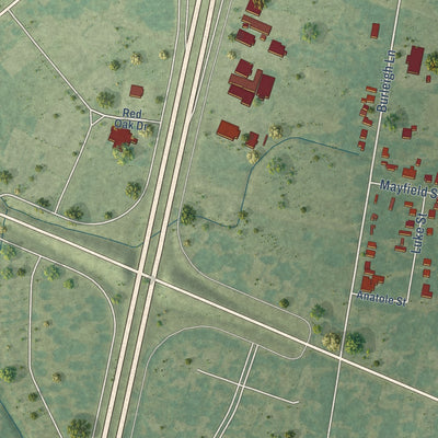 Second close-up of the map of Grand Coteau, Louisiana print showing more streets and buildings