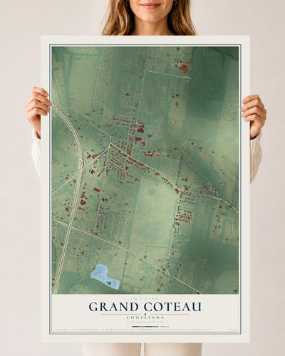 Map of Grand Coteau, Louisiana, 24 x 36 inch unframed archival matte print