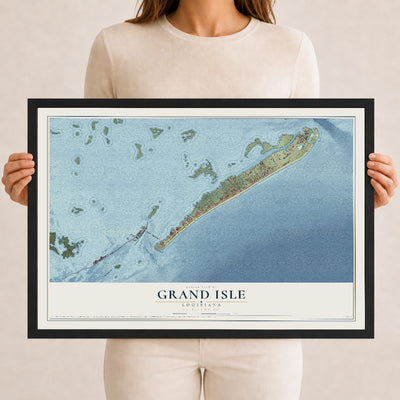 Map of Grand Isle, Louisiana, 12 x 18 inch print in a black wood frame