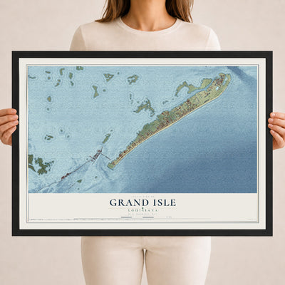 Map of Grand Isle, Louisiana, 18 x 24 inch print in a black wood frame