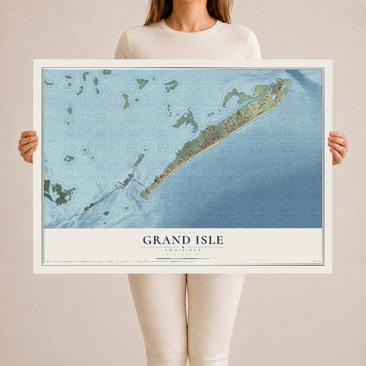 Map of Grand Isle, Louisiana, 24 x 36 inch unframed archival matte print