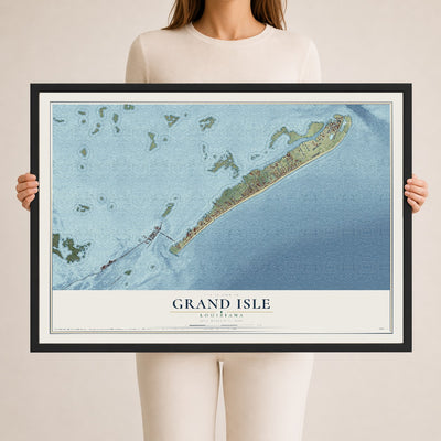 Map of Grand Isle, Louisiana, 24 x 36 inch print in a black wood frame