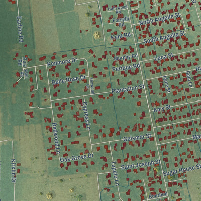 Close-up of the map of Grand Point, Louisiana print showing street and building detail