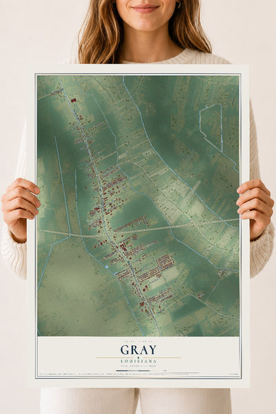 Map of Gray, Louisiana, 18 x 24 inch unframed archival matte print