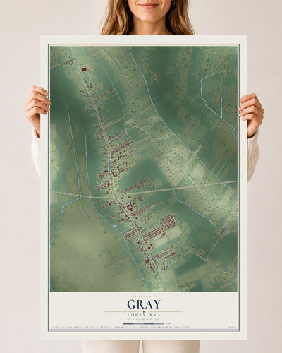 Map of Gray, Louisiana, 24 x 36 inch unframed archival matte print