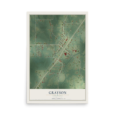 Map of Grayson, Louisiana, 12 x 18 inch unframed archival matte print