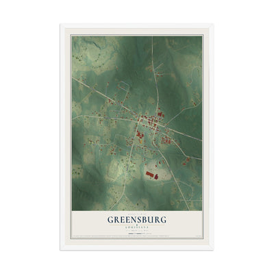 Map of Greensburg, Louisiana, 12 x 18 inch print in a white wood frame