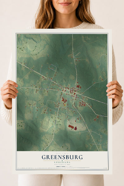 Map of Greensburg, Louisiana, 18 x 24 inch unframed archival matte print