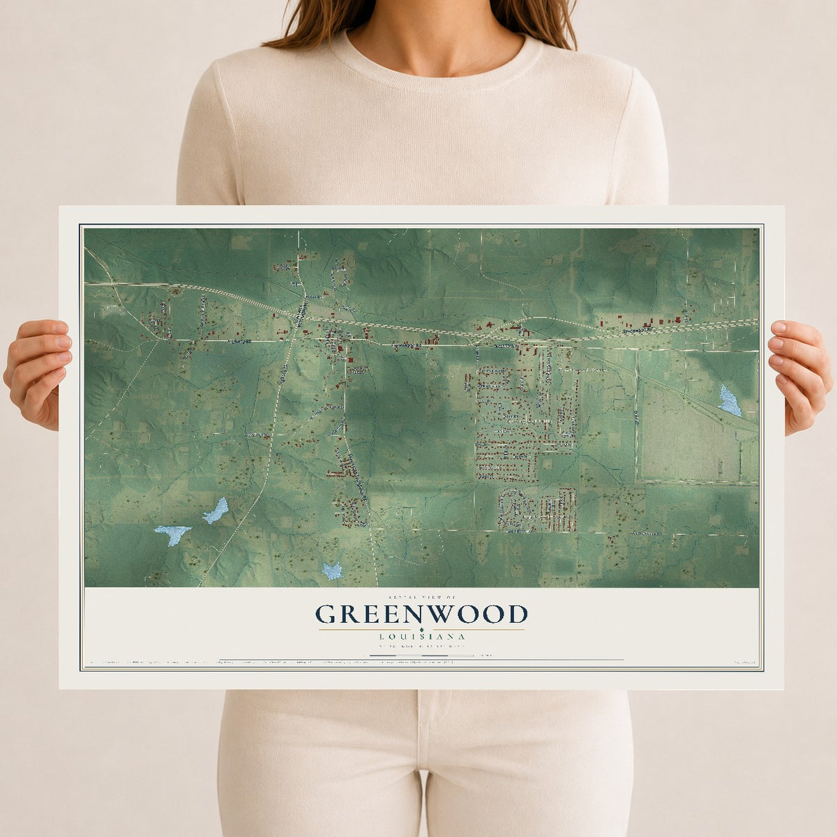 Map of Greenwood, Louisiana, 12 x 18 inch unframed archival matte print