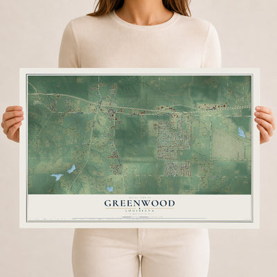 Map of Greenwood, Louisiana, 12 x 18 inch unframed archival matte print