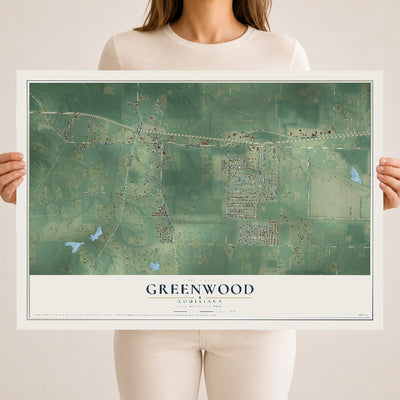 Map of Greenwood, Louisiana, 18 x 24 inch unframed archival matte print