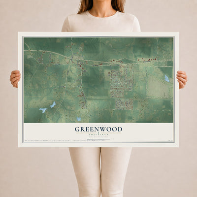 Map of Greenwood, Louisiana, 24 x 36 inch unframed archival matte print