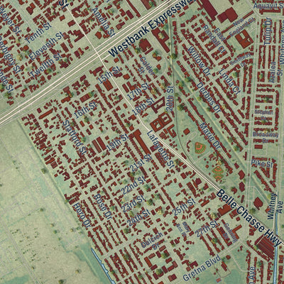 Close-up of the map of Gretna, Louisiana print showing street and building detail