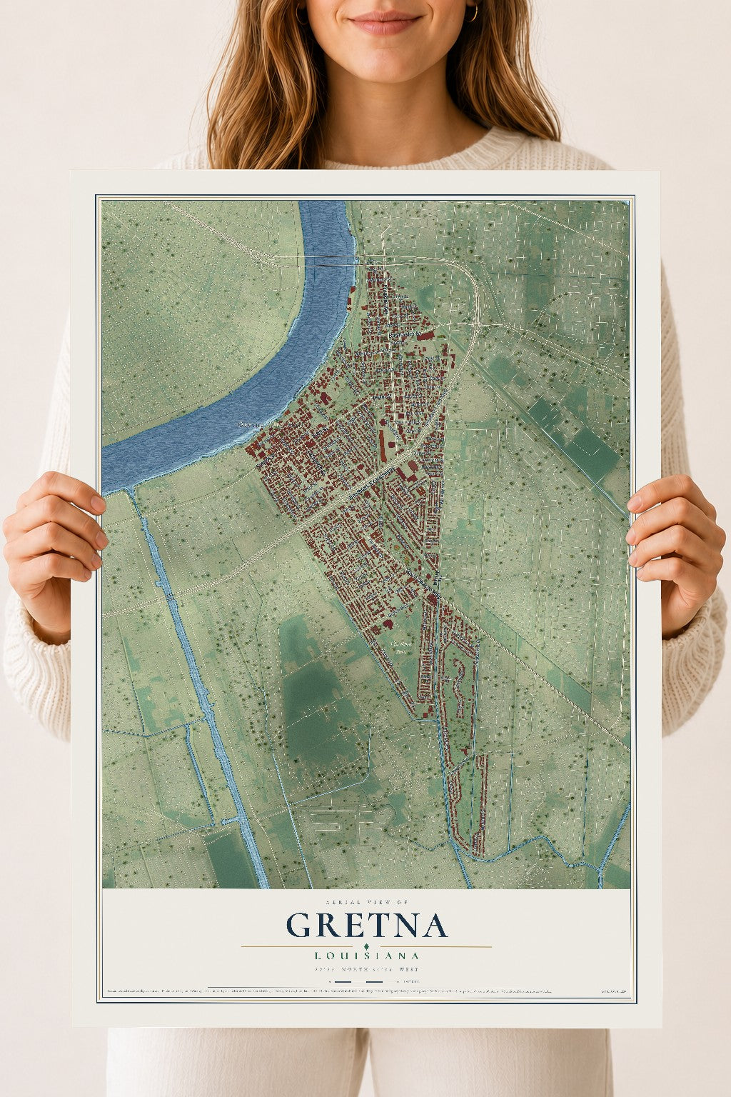 Map of Gretna, Louisiana, 18 x 24 inch unframed archival matte print