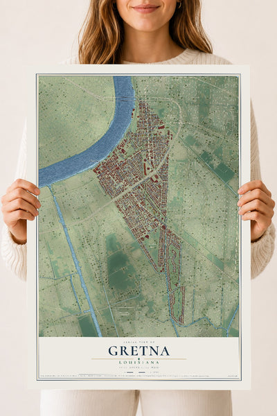 Map of Gretna, Louisiana, 18 x 24 inch unframed archival matte print