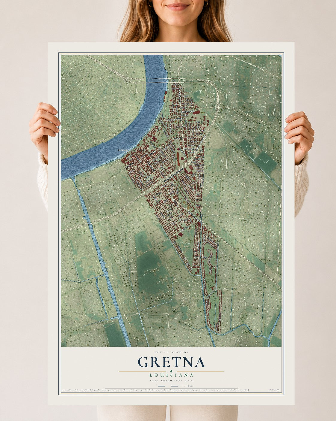 Map of Gretna, Louisiana, 24 x 36 inch unframed archival matte print
