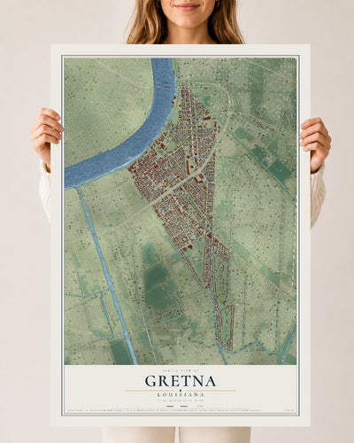 Map of Gretna, Louisiana, 24 x 36 inch unframed archival matte print