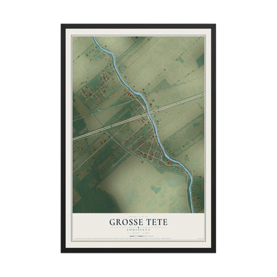 Map of Grosse Tete, Louisiana, 12 x 18 inch print in a black wood frame