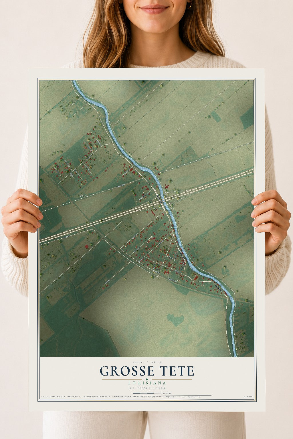 Map of Grosse Tete, Louisiana, 18 x 24 inch unframed archival matte print