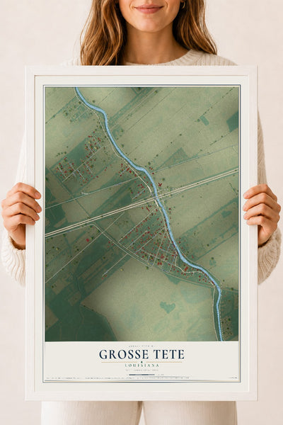 Map of Grosse Tete, Louisiana, 18 x 24 inch print in a white wood frame