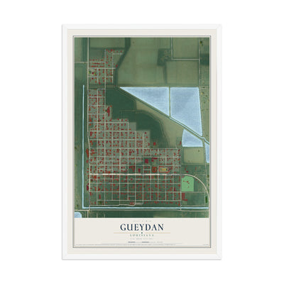 Map of Gueydan, Louisiana, 12 x 18 inch print in a white wood frame