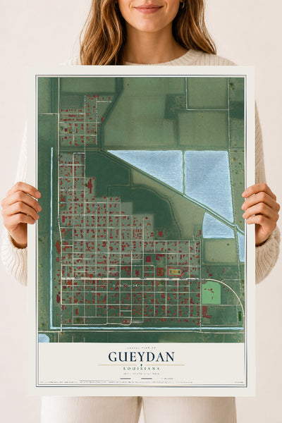 Map of Gueydan, Louisiana, 18 x 24 inch unframed archival matte print
