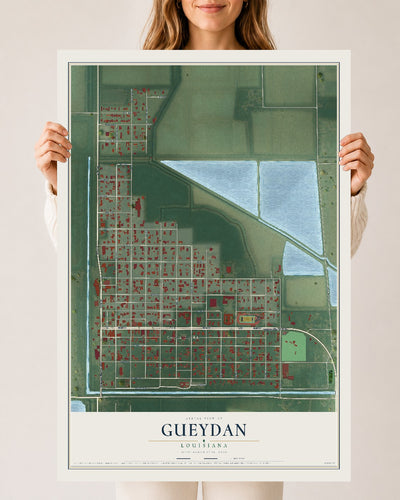 Map of Gueydan, Louisiana, 24 x 36 inch unframed archival matte print