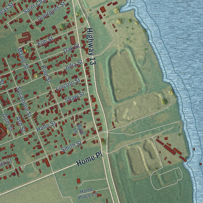 Close-up of the map of Hahnville, Louisiana print showing street and building detail