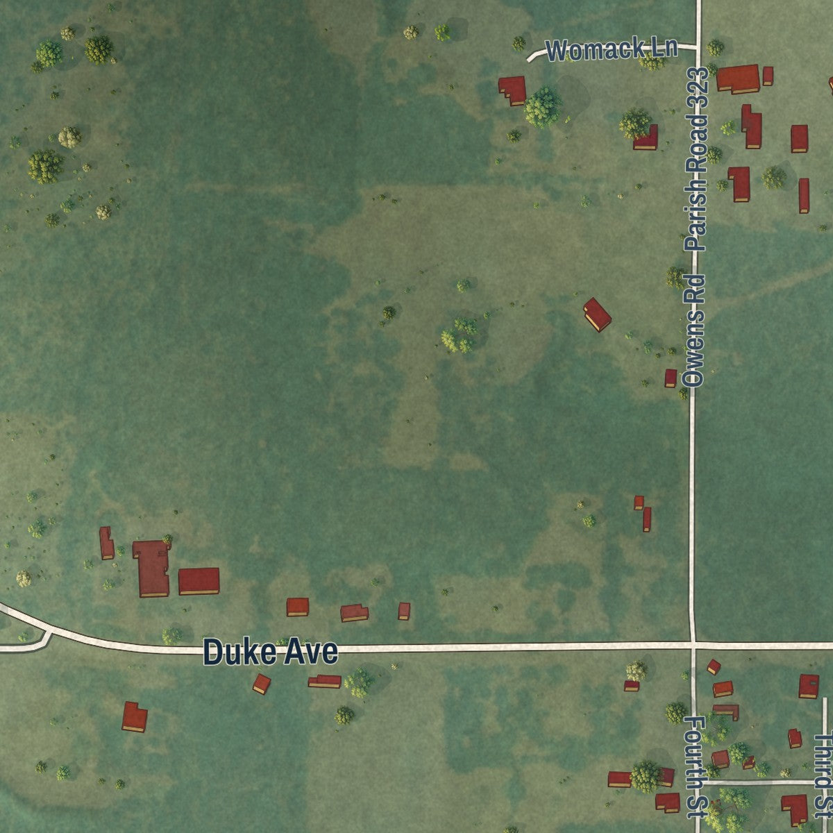Second close-up of the map of Hall Summit, Louisiana print showing more streets and buildings