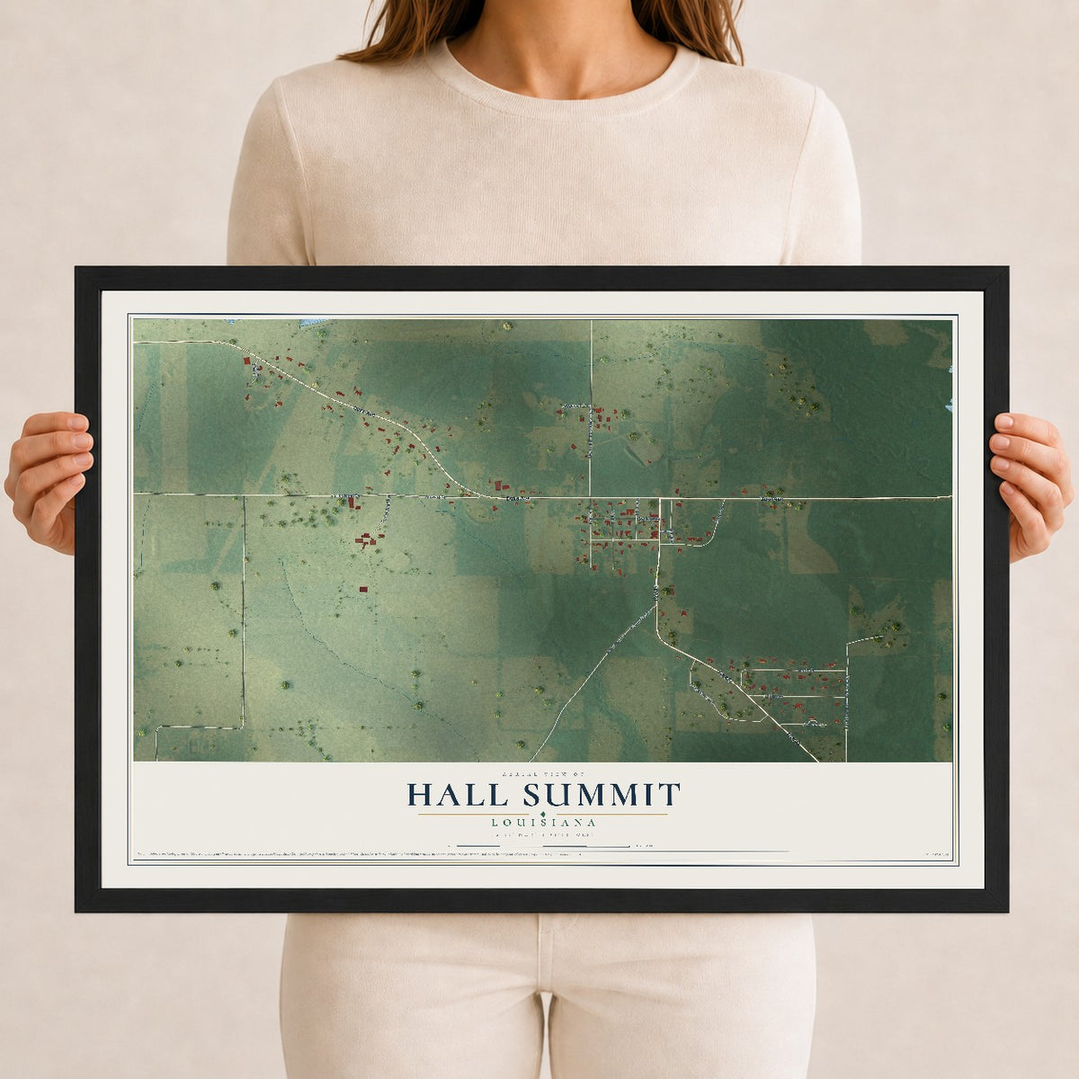 Map of Hall Summit, Louisiana, 12 x 18 inch print in a black wood frame
