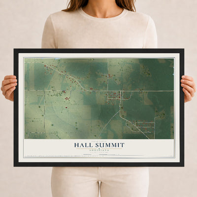 Map of Hall Summit, Louisiana, 12 x 18 inch print in a black wood frame