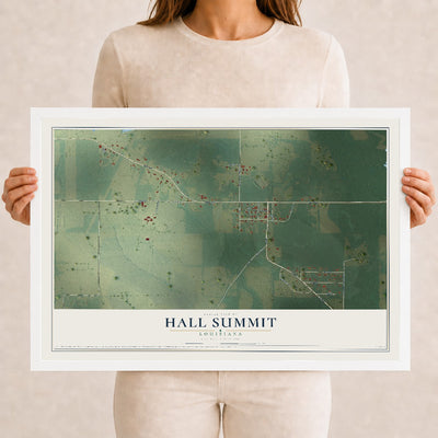 Map of Hall Summit, Louisiana, 12 x 18 inch print in a white wood frame