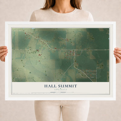 Map of Hall Summit, Louisiana, 18 x 24 inch print in a white wood frame
