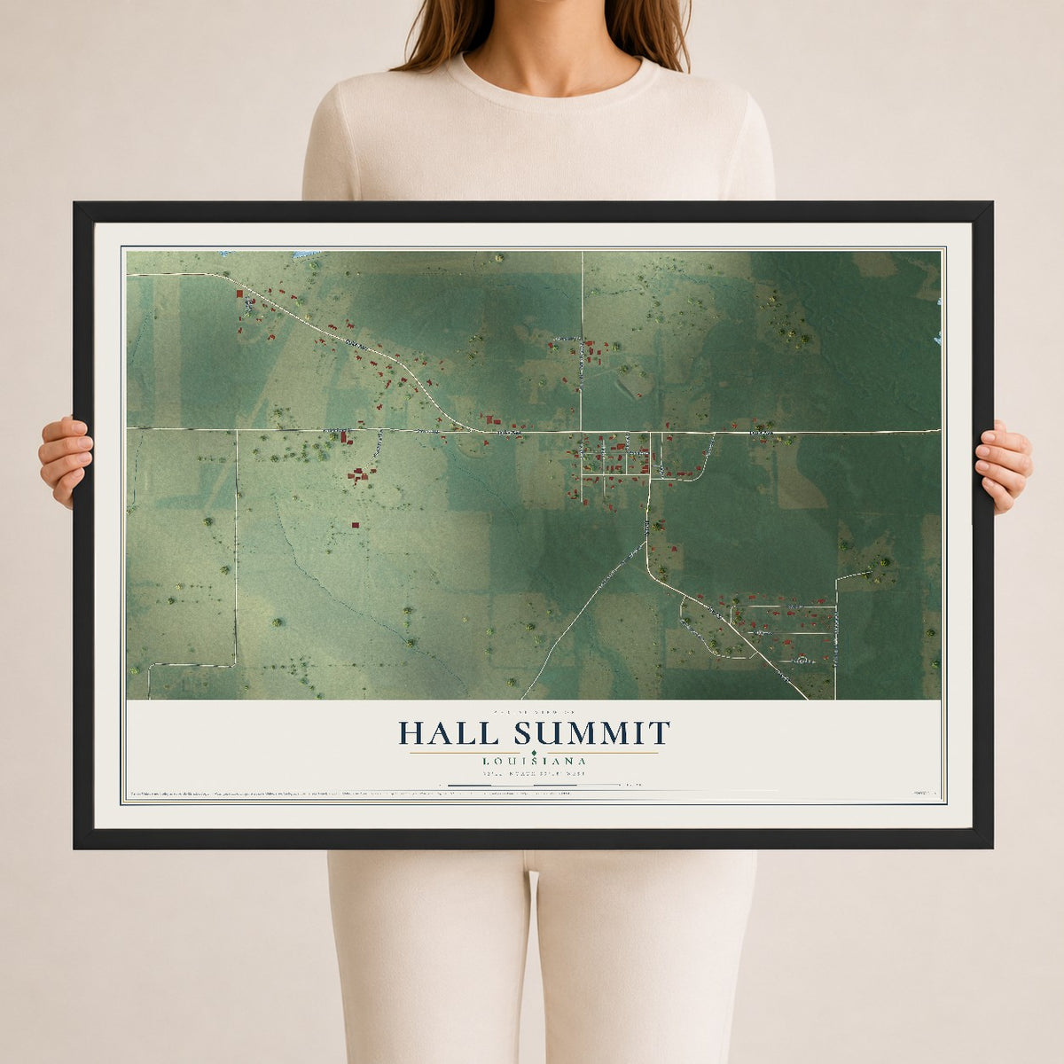 Map of Hall Summit, Louisiana, 24 x 36 inch print in a black wood frame