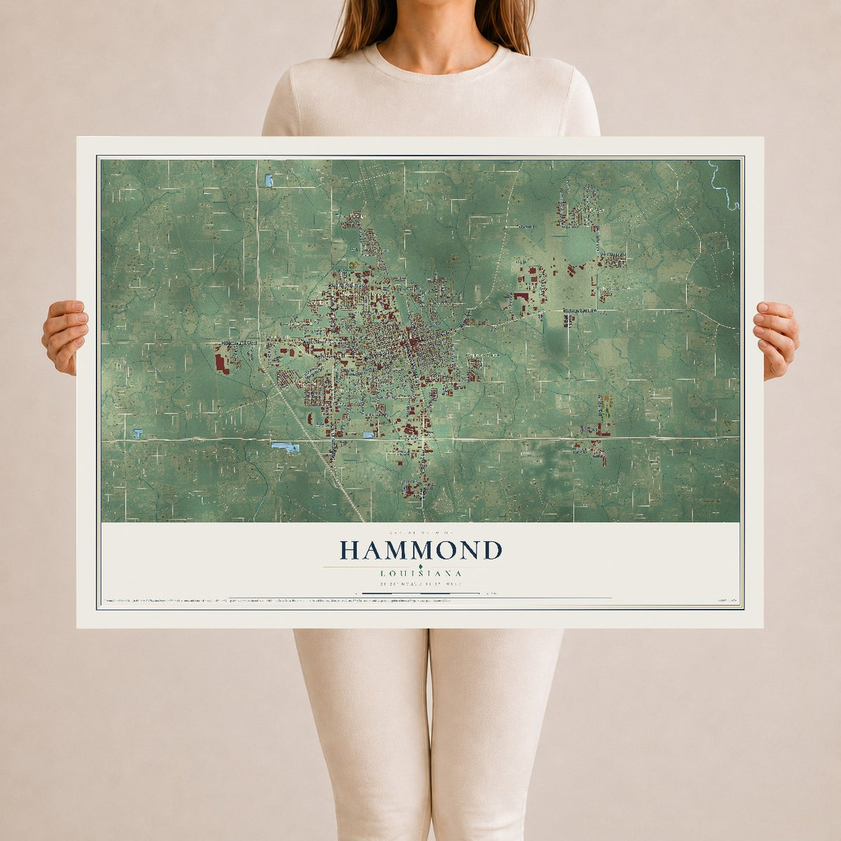 Map of Hammond, Louisiana, 24 x 36 inch unframed archival matte print