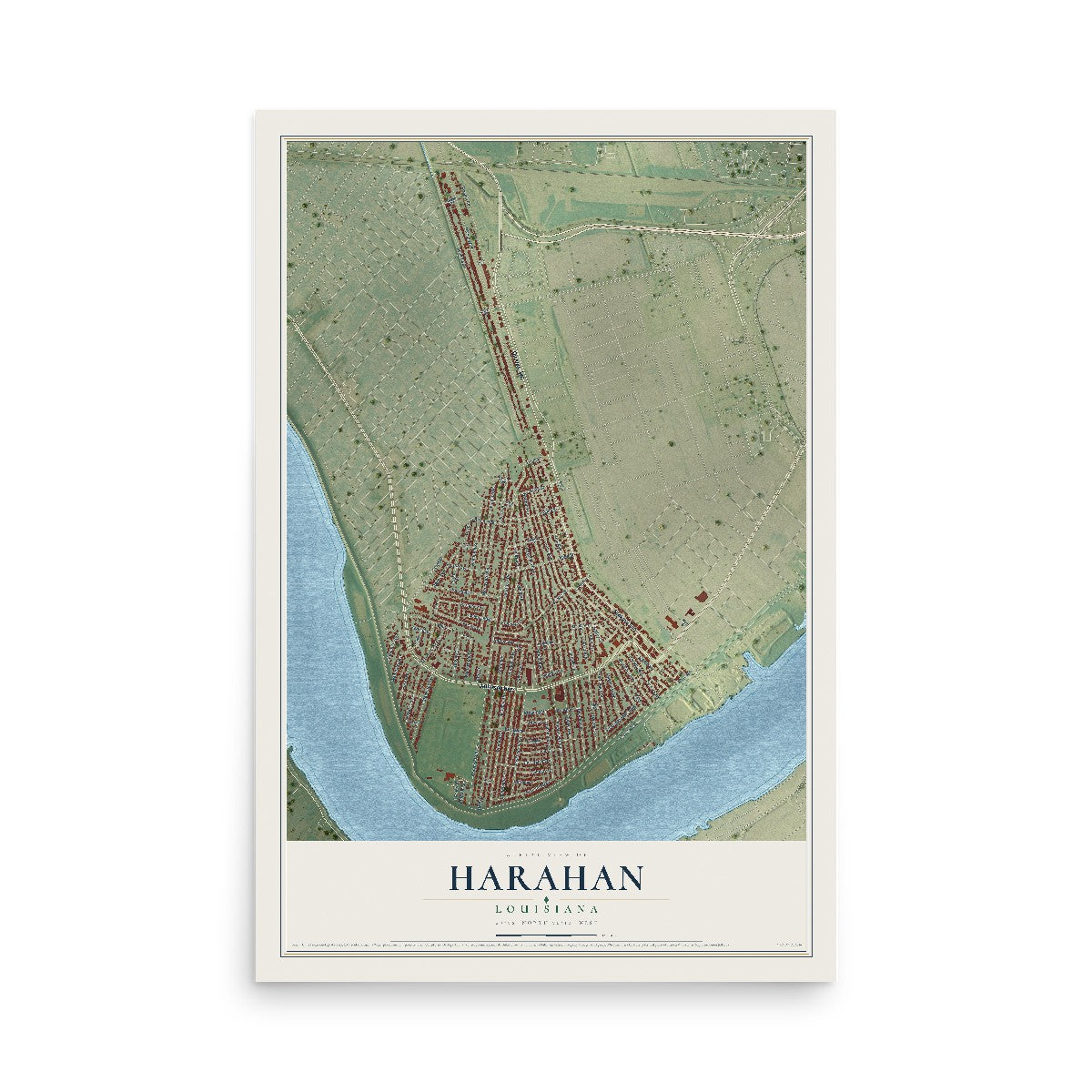 Map of Harahan, Louisiana, 12 x 18 inch unframed archival matte print