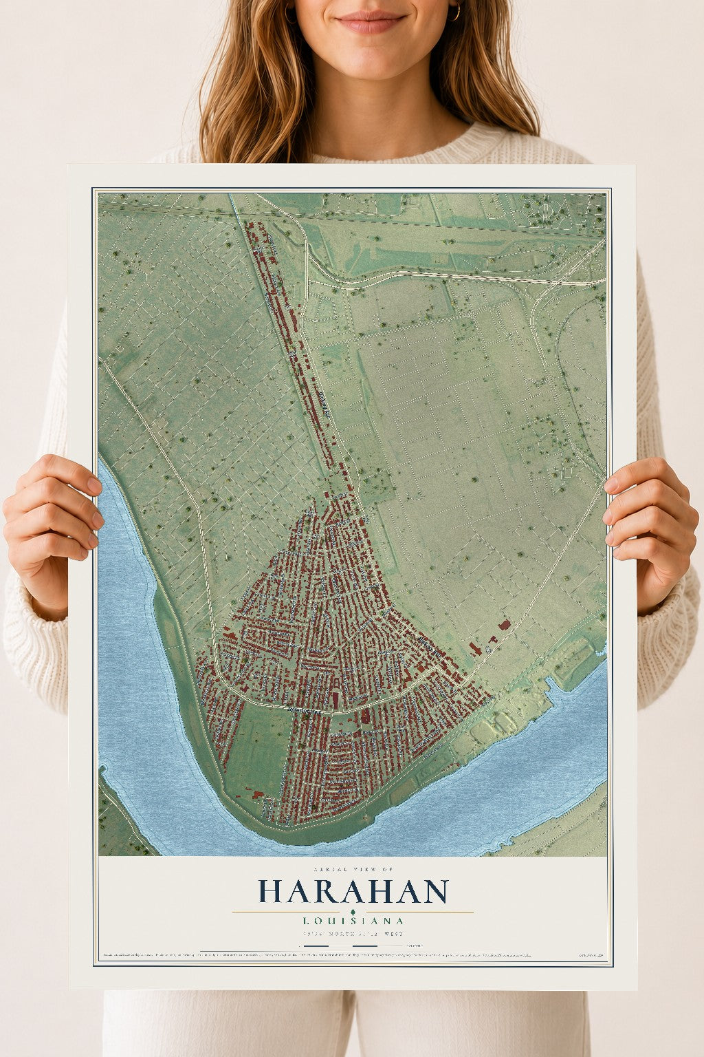 Map of Harahan, Louisiana, 18 x 24 inch unframed archival matte print