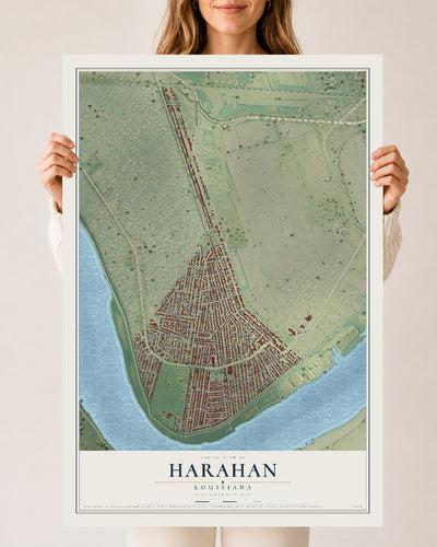 Map of Harahan, Louisiana, 24 x 36 inch unframed archival matte print