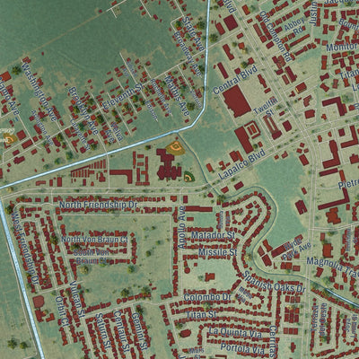 Second close-up of the map of Harvey, Louisiana print showing more streets and buildings
