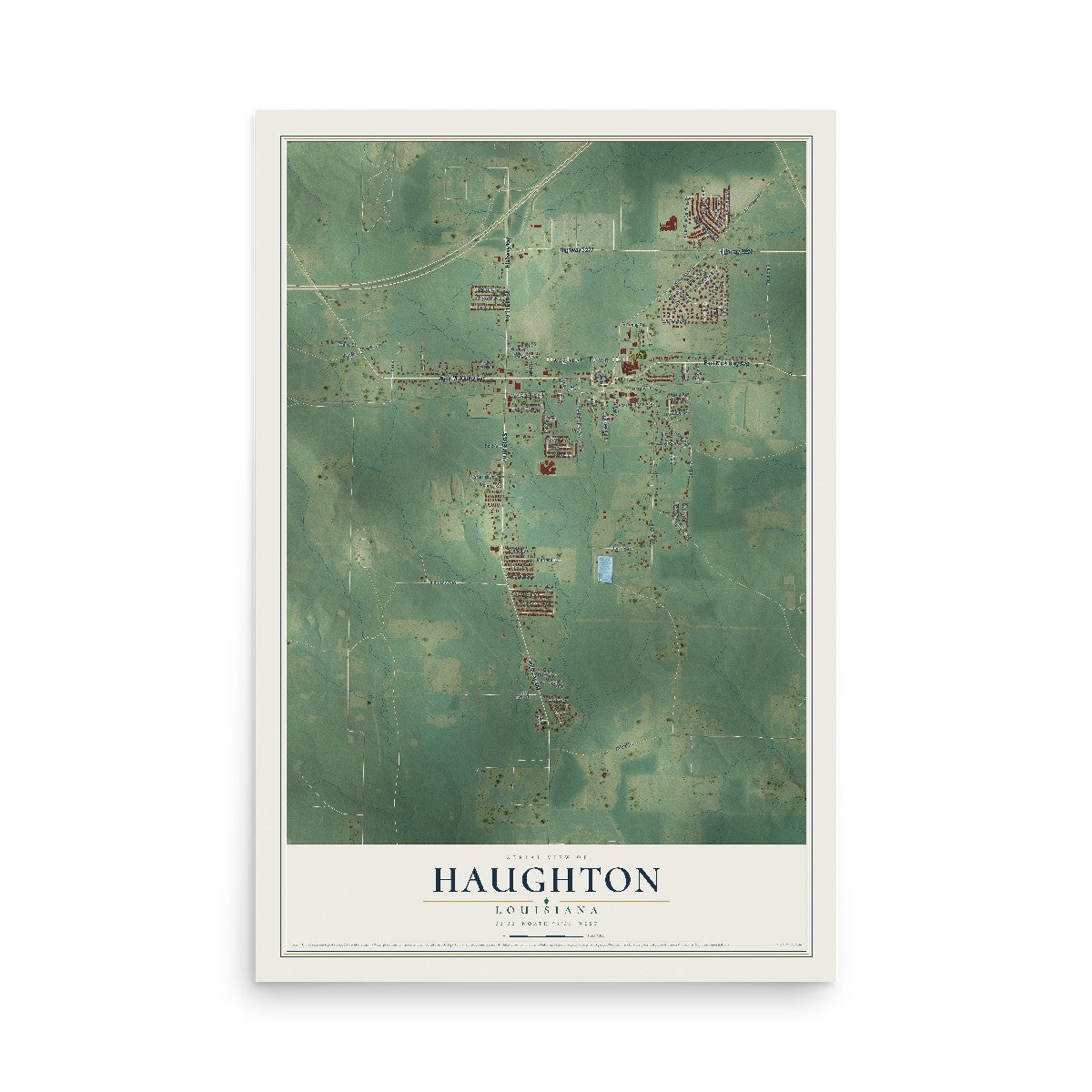 Map of Haughton, Louisiana, 12 x 18 inch unframed archival matte print