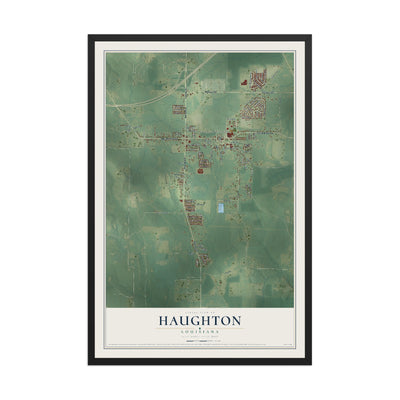 Map of Haughton, Louisiana, 12 x 18 inch print in a black wood frame
