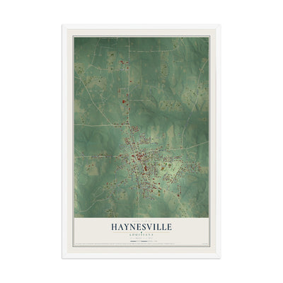 Map of Haynesville, Louisiana, 12 x 18 inch print in a white wood frame