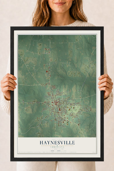 Map of Haynesville, Louisiana, 18 x 24 inch print in a black wood frame