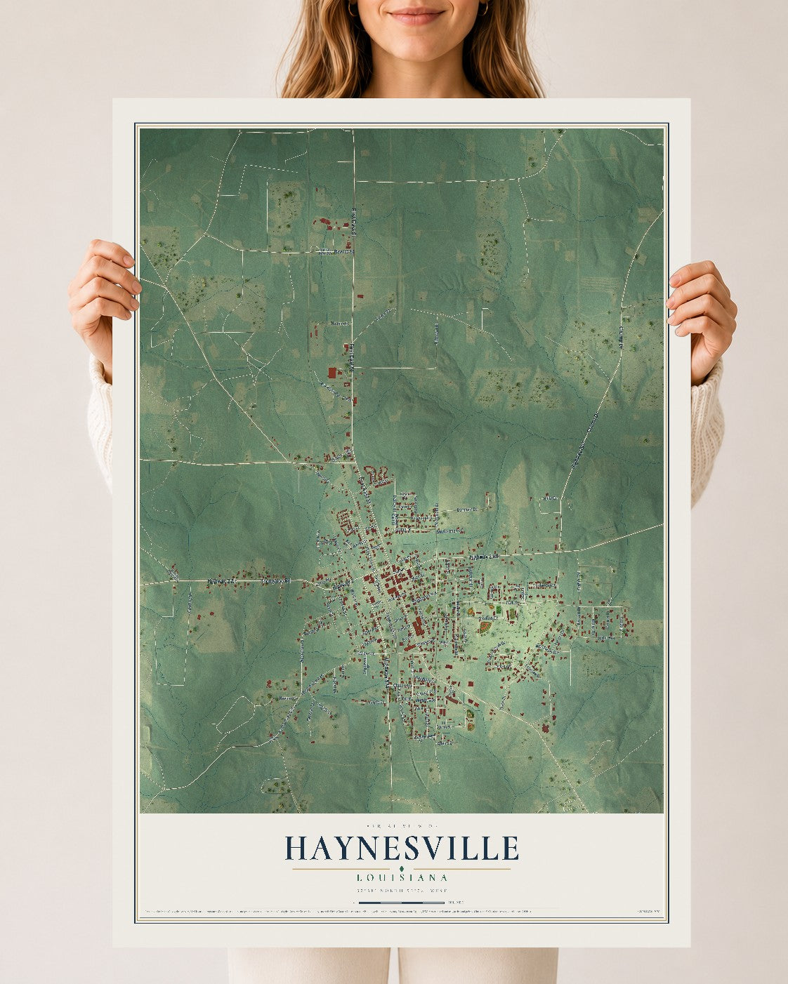 Map of Haynesville, Louisiana, 24 x 36 inch unframed archival matte print