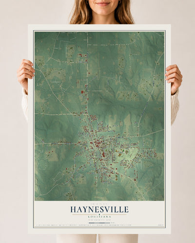 Map of Haynesville, Louisiana, 24 x 36 inch unframed archival matte print