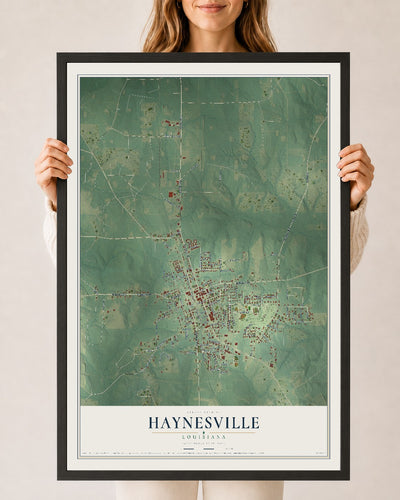 Map of Haynesville, Louisiana, 24 x 36 inch print in a black wood frame