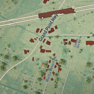 Second close-up of the map of Henderson, Louisiana print showing more streets and buildings