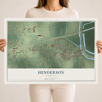Map of Henderson, Louisiana, 18 x 24 inch unframed archival matte print